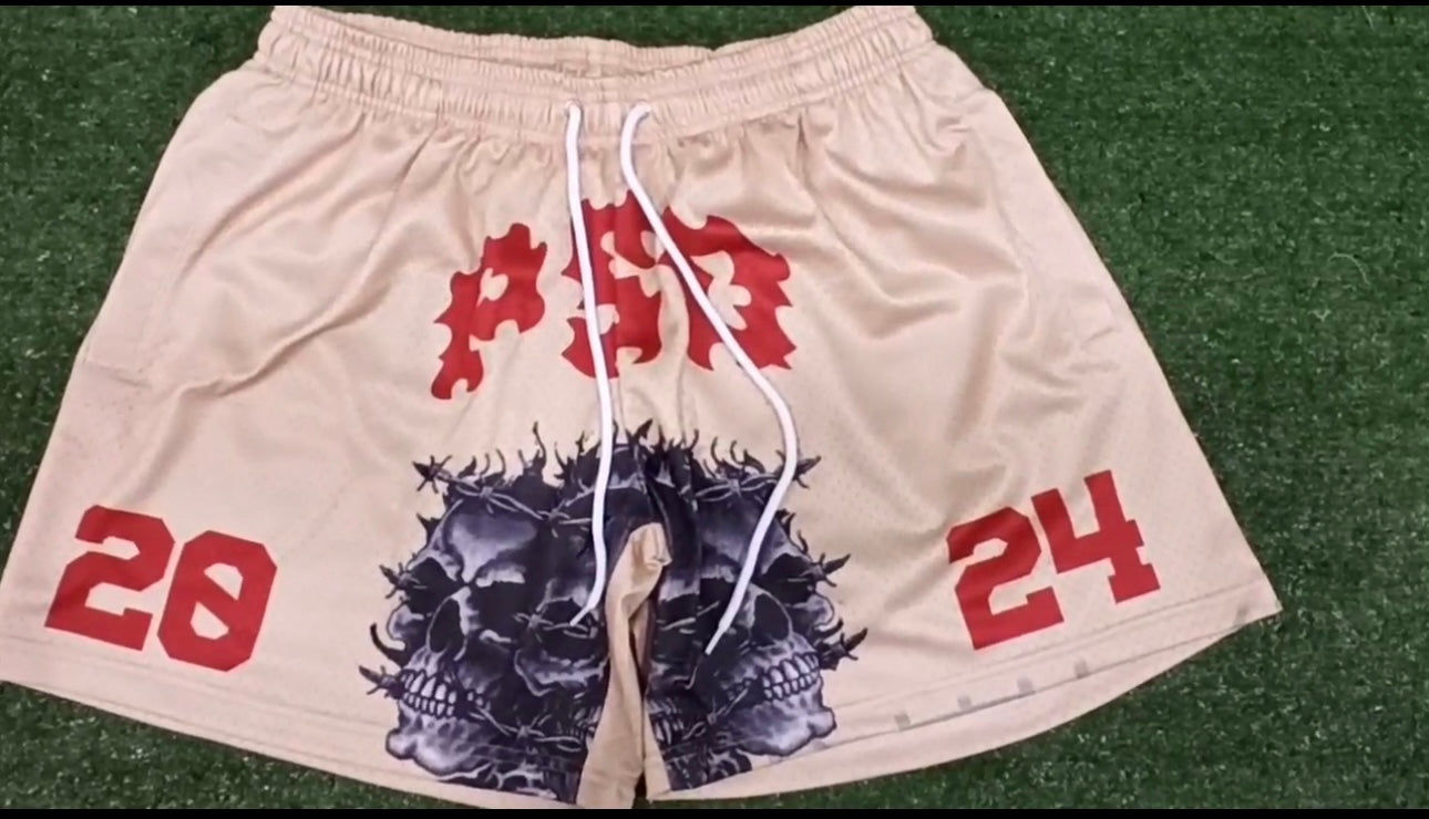 PSO cream “skull” shorts